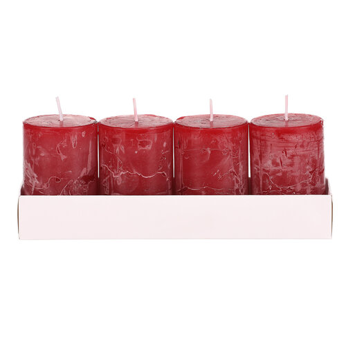 Súprava sviečok, červená, 4 ks, parafín