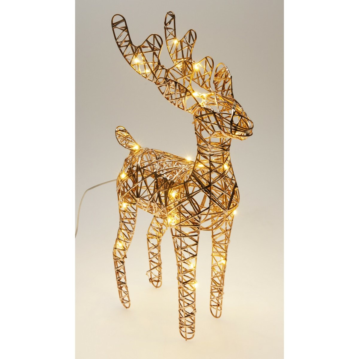 Świąteczny świecący renifer Champagne, 37 x 24 cm,30 mikro diod LED, zasilany bateriami, 24 cm