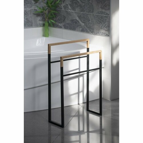 SAPHO Ska308 Ska Handtuchhalter 55 x 80 x 20 cm, schwarz matt/Eiche