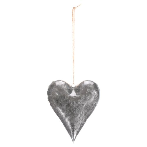 Inimă metalică suspendată, argintie, 15 x 2 x 18cm