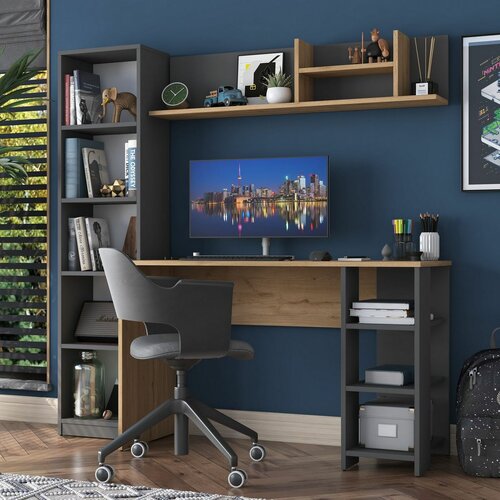 Birou cu bibliotecă Hado Walnut and Anthracite