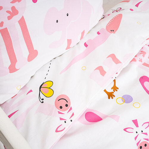 Lenjerie de pat din bumbac Renforce Zoo pentrucopii, roz , 90 x 140 cm, 45 x 65 cm