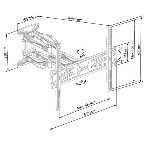 Suport TV extensibil, rotativ și înclinabil ECG LD326001