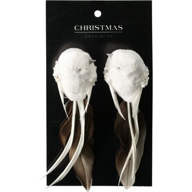 Komplet božičnih okraskov Ptič, bel, 14x4x4 cm, s sponko, KOMPLET 2 KOSOV