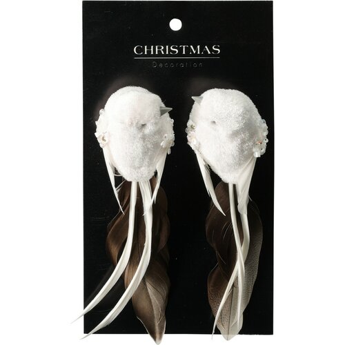 Set de decorațiuni de Crăciun Pasăre, albă,14x4x4cm, cu clemă, SET DE 2 BUCĂȚI