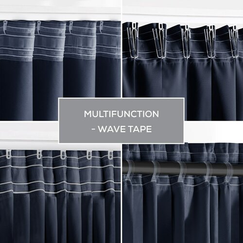 AmeliaHome Závěs Blackout Oxford Pleat indigo, 140 x 245 cm