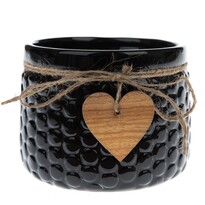 Керамічний горщик для квітів Wood heart, чорна, 8 х 11 см
