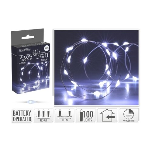 Світлодіодний дріт з таймером Silver lights 100 LED, холодний білий, 495 см