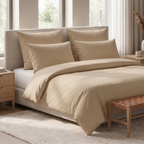 Kvalitex Bavlněné povlečení béžová, 220 x 200 cm, 2 ks 70 x 90 cm
