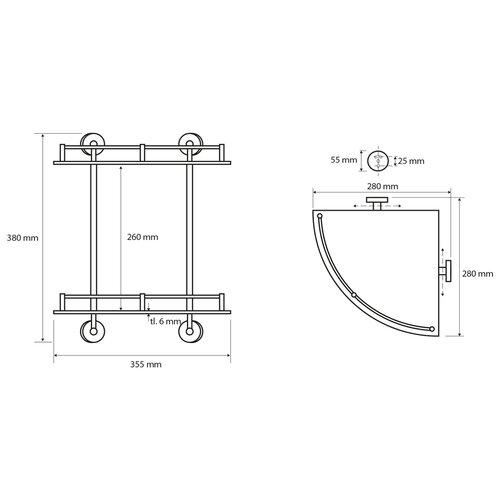 SAPHO XR604 X-Round E sticlă. raft dublu de colțcu trapă 27 x 39 x 27 cm