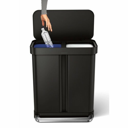 Simplehuman Prostokątny kosz na śmieci z pedałem ikieszenią na worki 34 + 24 l, czarny