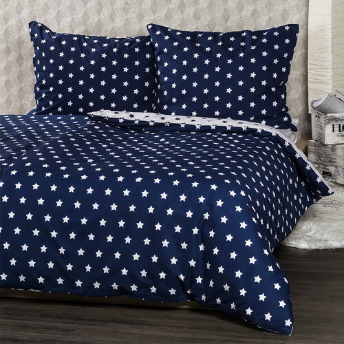 4Home Baumwollbettwäsche Stars Navy Blue, 160 x 200 cm, 70 x 80 cm