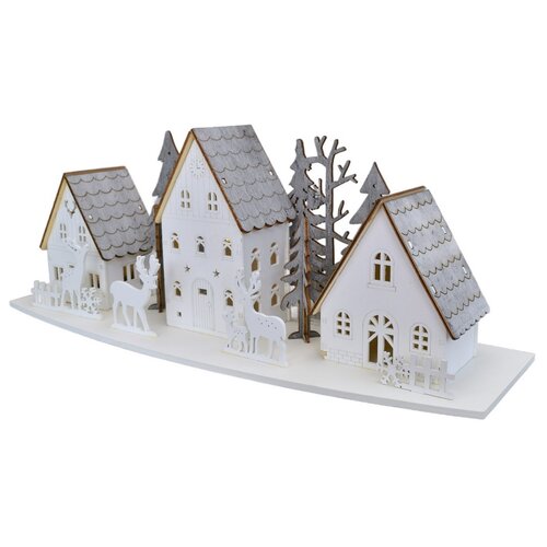 Lesena LED-dekoration mit Häuschen und Hirschen,44 x 15,8 x 13,5 cm
