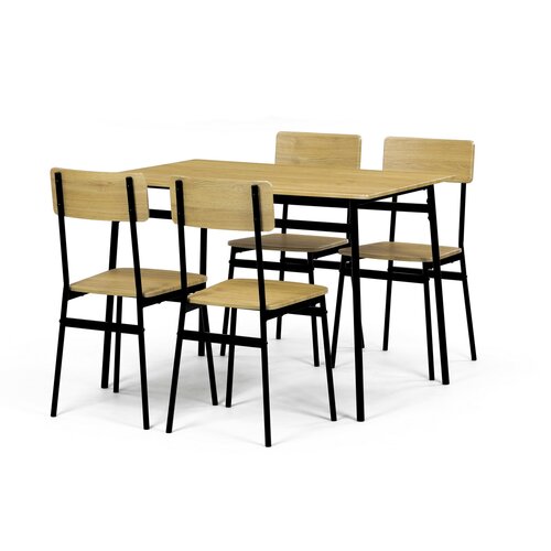 Esszimmergarnitur Industrial mit 4 Stühlen, 110 x 70 x 76 cm, Wildeiche