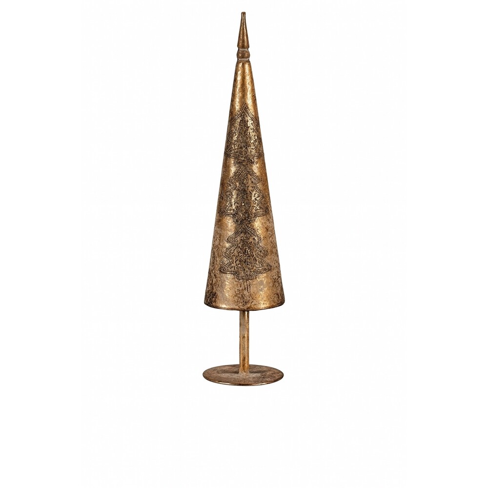 Świąteczna metalowa dekoracja choinka, złota, 11 x11 x 48 cm