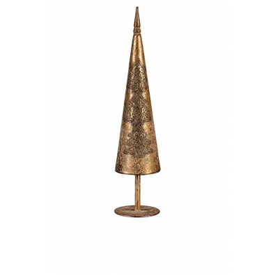 Decorație metalică de Crăciun Brad, auriu, 11 x 11x 48 cm