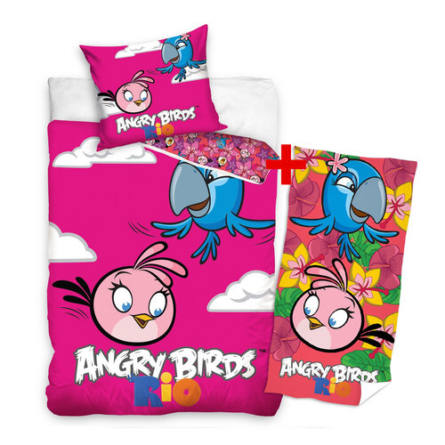 Výhodná sada pre dievčatká bavlnené obliečky a osuška Angry Birds