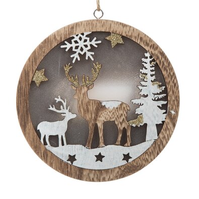 Fawn fa akasztós dísz LED fénnyel, 13 x 13 x 2,5 cm