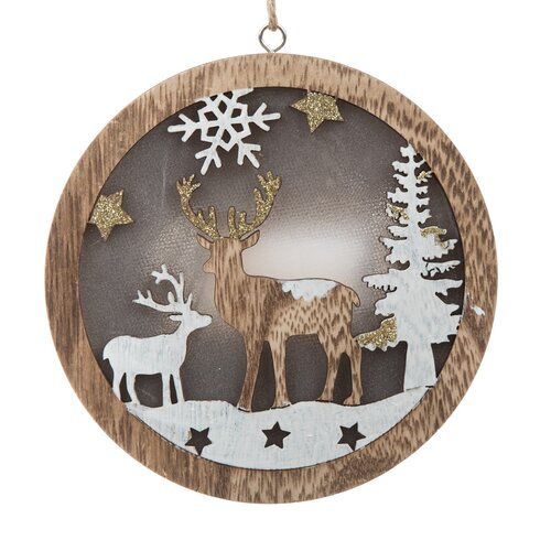 Fawn fa akasztós dísz LED fénnyel, 13 x 13 x 2,5 cm