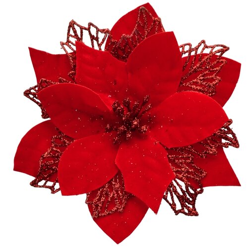 Різдвяна прикраса Poinsettia з затискачем червона, набір з 6 штук