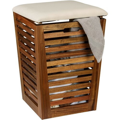 Wenko Кошик для брудної білизни з акації з сидінням Fondi 55 л