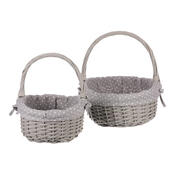 Weidenkorb-Set mit Stoff Grauer Punkt, 2 Stück, 2 Größen, 31 x 28 x 26 cm