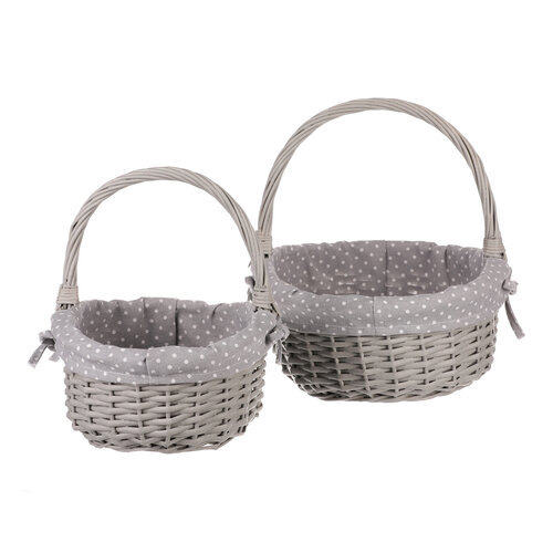 Weidenkorb-Set mit Stoff Grauer Punkt, 2 Stück, 2 Größen, 31 x 28 x 26 cm