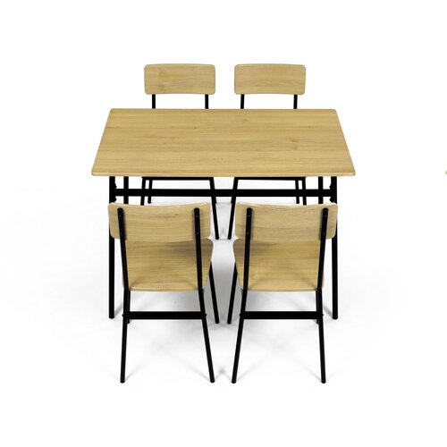 Esszimmergarnitur Industrial mit 4 Stühlen, 110 x 70 x 76 cm, Wildeiche