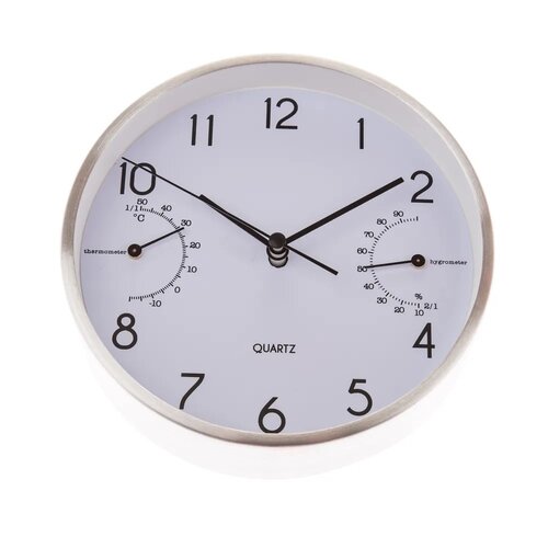 Nástěnné hodiny s těploměrem a vlhkoměrem 15 cm