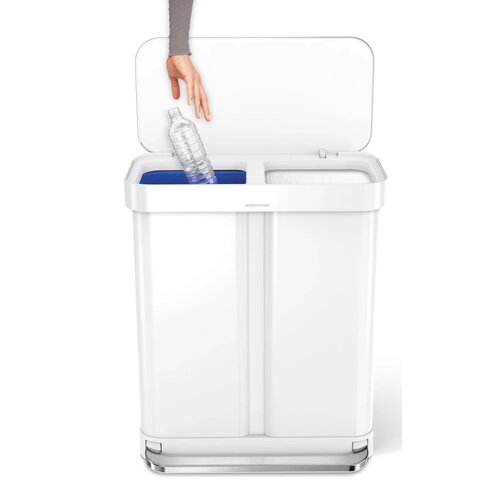 Simplehuman Pedálový odpadkový koš na tříděný odpad, 58 l, bílá ocel