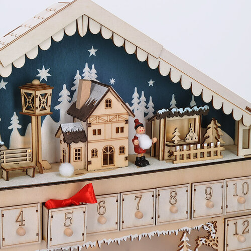 Calendar de Advent cu LED-uri Solight „Cabana de munte”, 10 LED-uri, 50 x 40 cm, 2 baterii AA