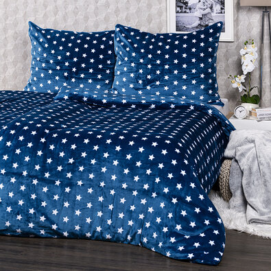 4Home Bettwäsche Mikroflanell Stars Blau,  140 x 220 cm, 70 x 90 cm