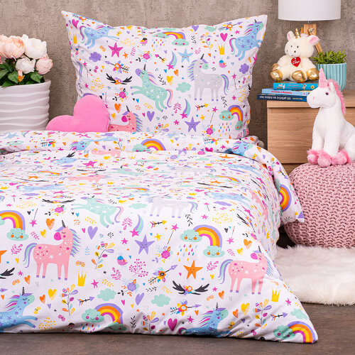 Lenjerie de pat din bumbac pentru copii 4Home Unicorns , 140 x 200 cm, 70 x 90 cm