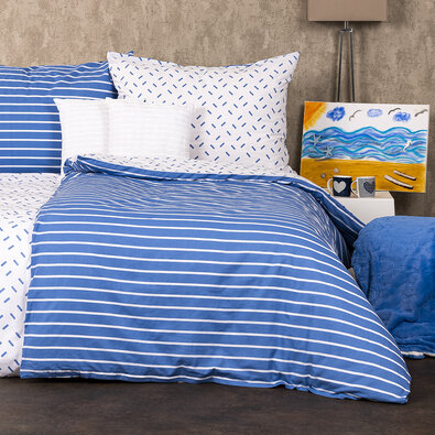 4Home Бавовняна постільна білизна Смуги синій, 160 x 200 см, 70 x 80 см