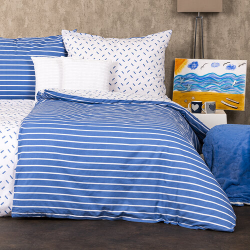 4Home Pościel bawełniana Paski niebieski, 220 x 200 cm, 2 szt. 70 x 90 cm