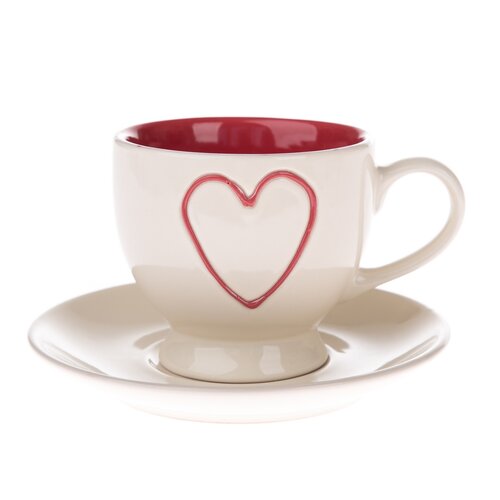 Keramiktasse mit Untertasse Red Heart, 200 ml