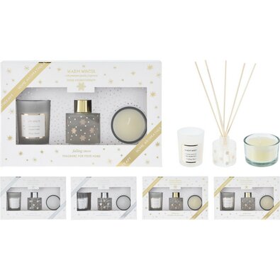 Set cadou aromaterapie de casă de Crăciun ,mesteacăn auriu, alb, 22,5 x 14,5 x 5,5 cm