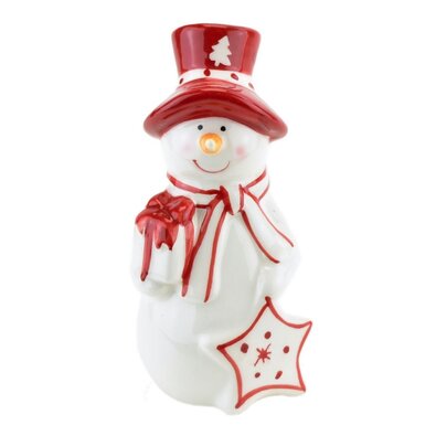 Om de zăpadă din ceramică cu pălărie și stea, 6,4x 6,4 x 15,3 cm