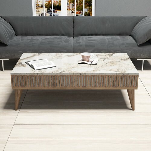 Mila White Marble and Walnut dohányzóasztal