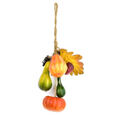 Podzimní závěsná dekorace, dýně, šišky, listy, 40 cm