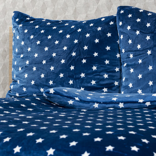 Lenjerie pat 1 pers., 4Home, microflanel Stars albastru, 160 x 200 cm, 2x 70 x 80 cm