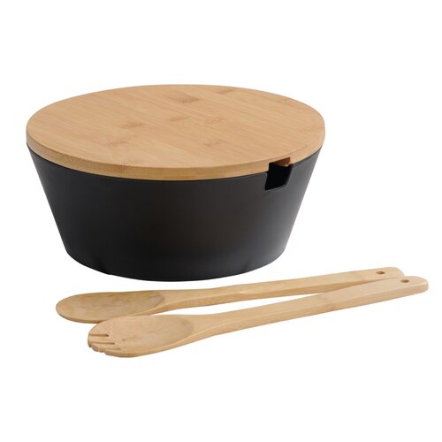 Kesper 92524 Миска для салату з приборами та кришкою, чорний, діаметр 26 см