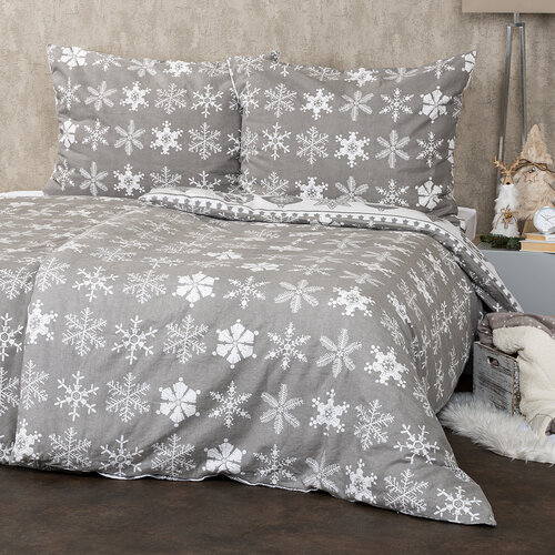 4Home Weihnachtliche Flanell-Bettwäsche Christmas Time Grau, 140 x 220 cm, 70 x 90 cm