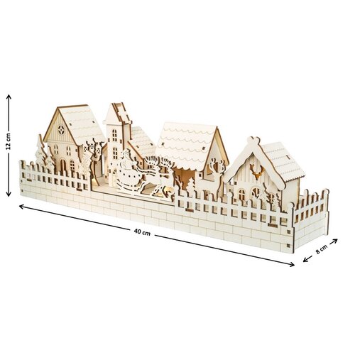 Vianočná svietiaca dekorácia Zasnežená dedinka, 40 x 13 x 8 cm, LED