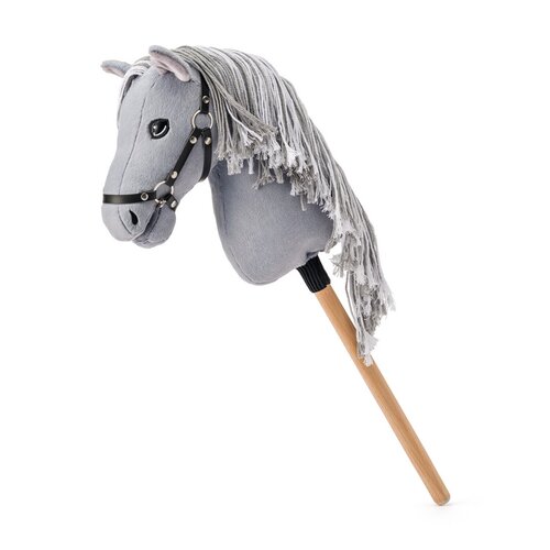 Faunica Hobby horse Apollo, szary koń na drążku, grzywa ze sznurka