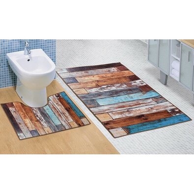 Bellatex Komplet kopalni predpražniki Leseni pod3D, 60 x 100 cm, 60 x 50 cm