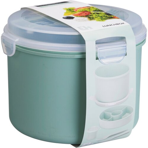 EH Pudełko na obiad z pojemnikiem na sos i sztućcami, zielony