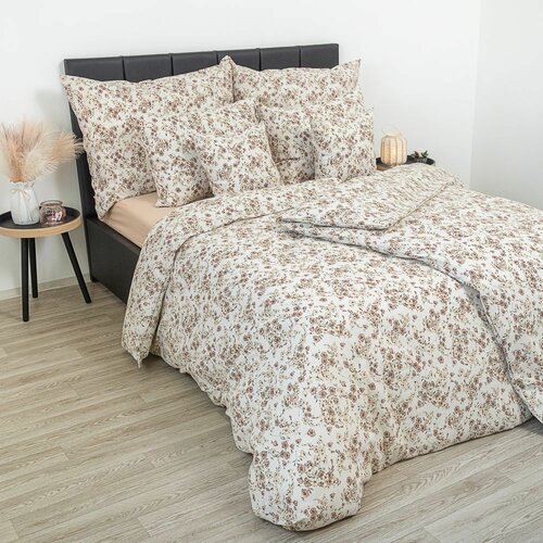 Kvalitex Krepp-Bettwäsche Blumenmuster beige, 240 x 220 cm, 2x 70 x 90 cm