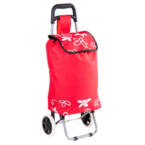 Nákupná taška na kolieskach Flower, červená