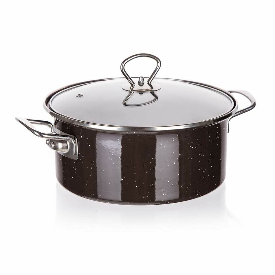 Banquet Cratiță emailată cu capac GRANITE Dark Brown, 3,7 l